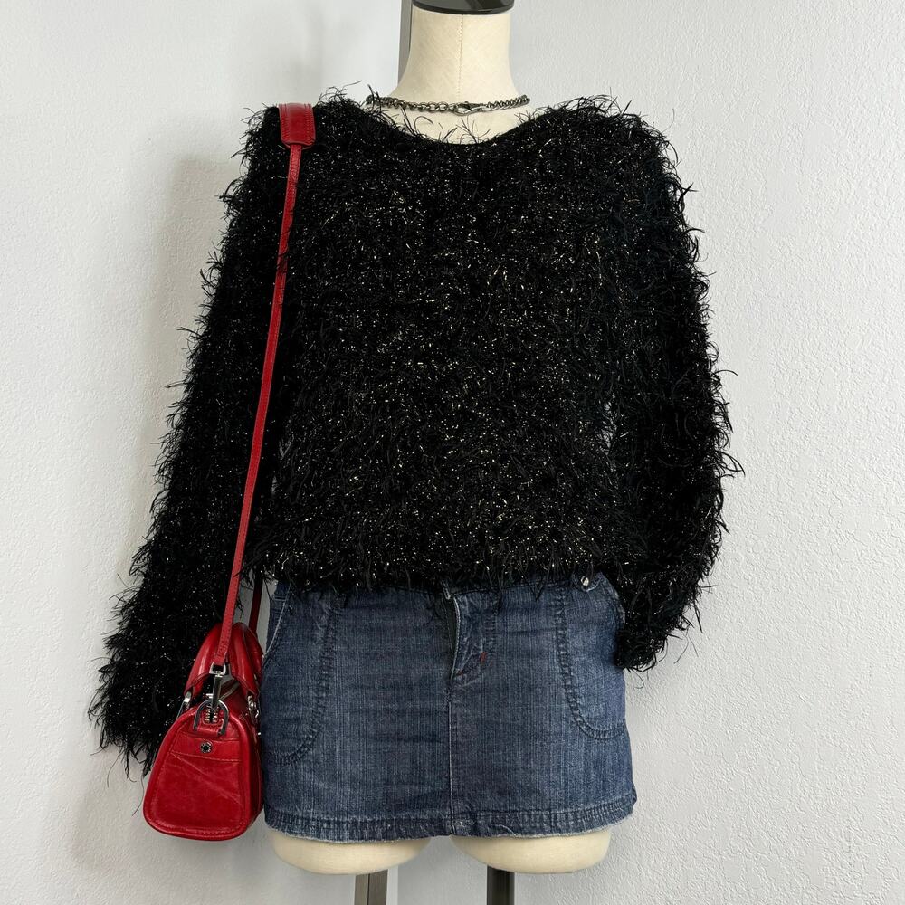 Vintage 80s/90s Fuzzy Black and Gold Tinsel Sweaters